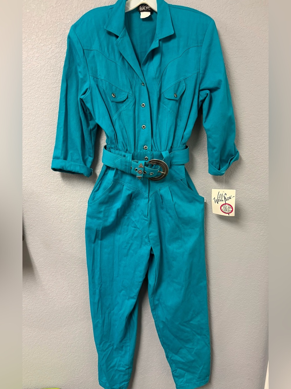 Wild Rose Western Teal Utility Belted Jumpsuit